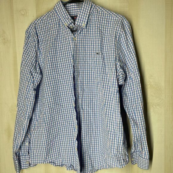 Vineyard Vines blue and white and orange‎ button down long sleeve shirt,  large - Picture 4 of 13